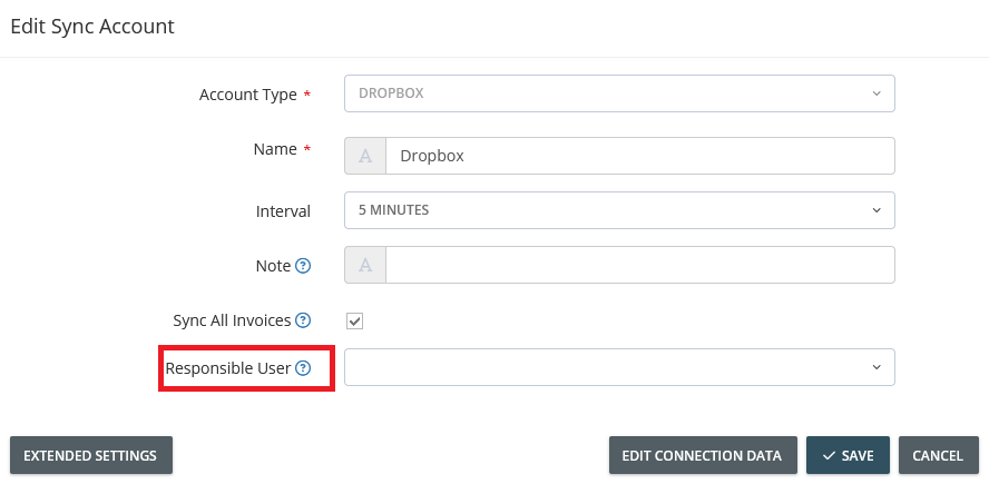 Specify responsible users for synchronization accounts