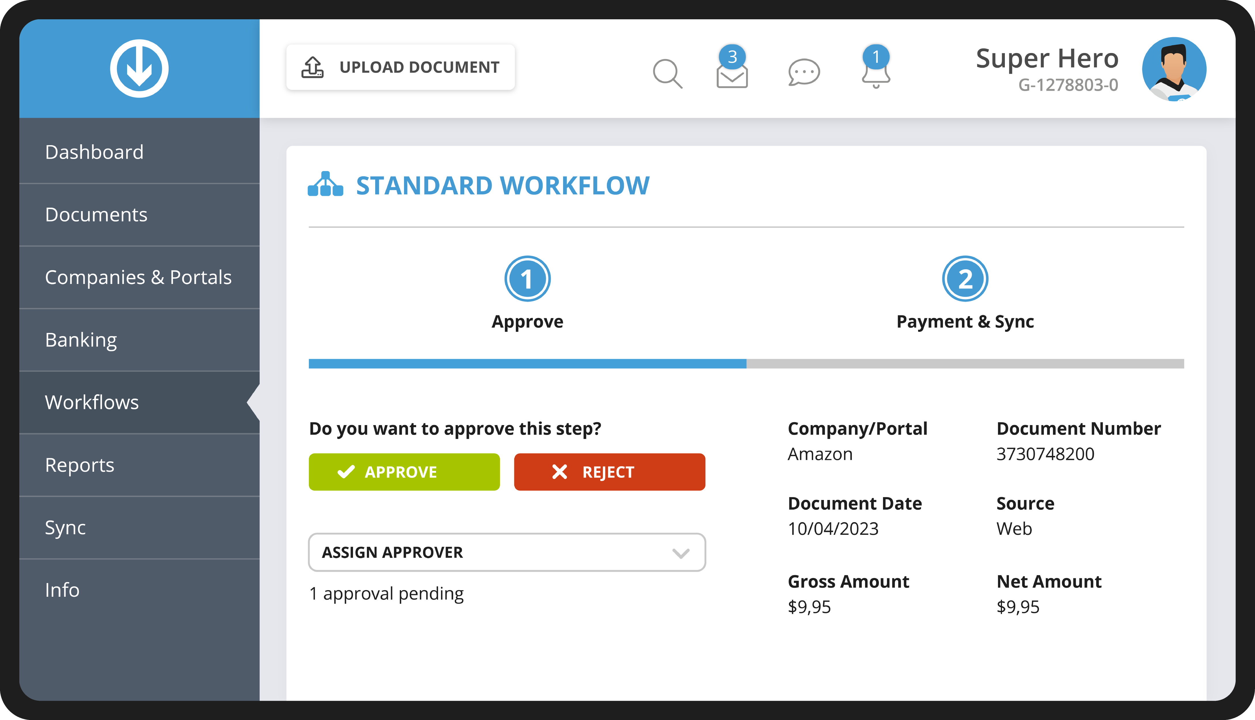 GetMyInvoices workflowweergave voor goedkeuring en betalingsafstemming