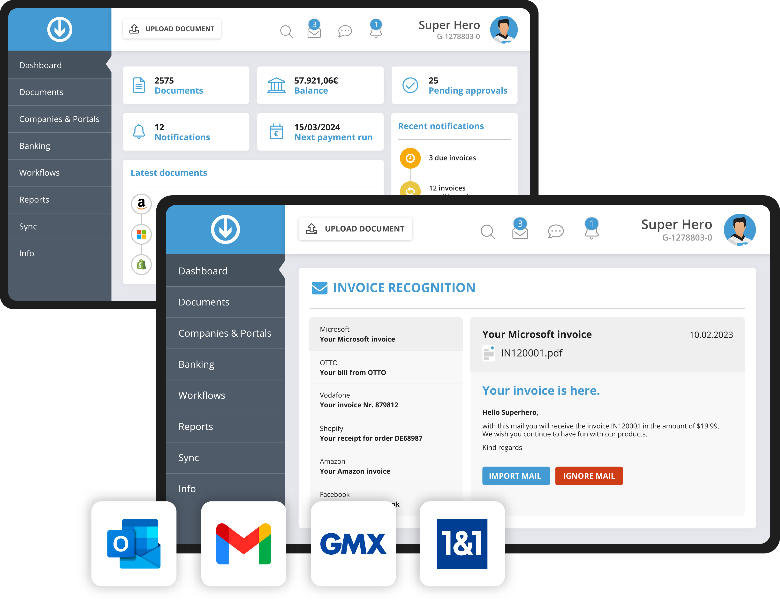Importazione automatica delle fatture per freelance da portali online, caselle e-mail e tramite app, con trasferimento alla contabilità