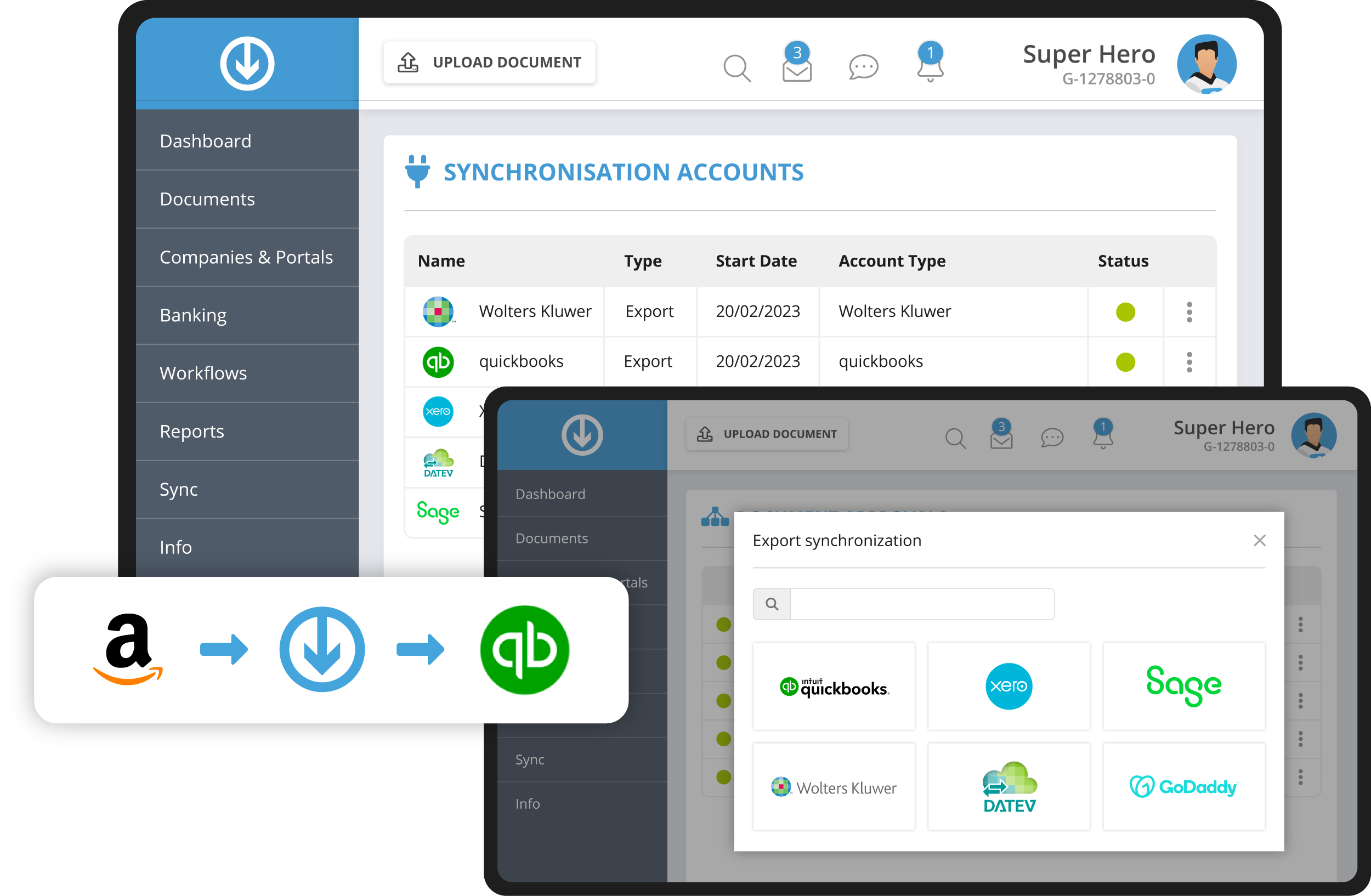 GetMyInvoices synchronisatieaccounts met exports naar ADDISON, DATEV, Lexware Office, sevdesk, FastBill en Billomat