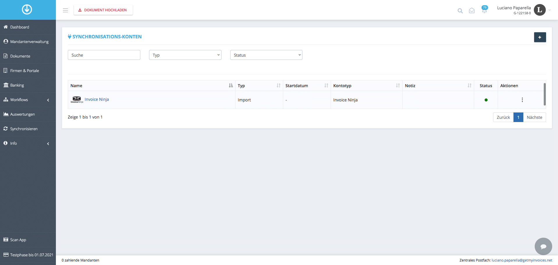 Schritt in GetMyInvoices für die Invoice Ninja-Integration