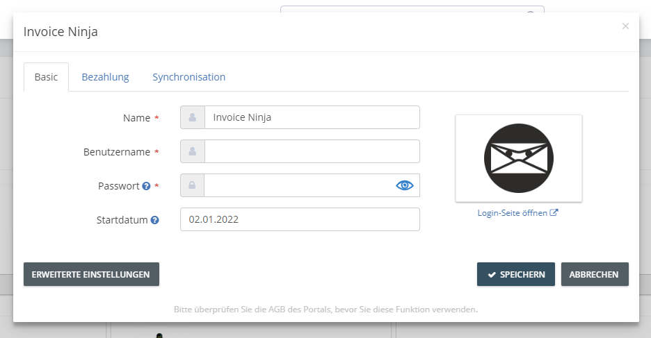 Schritt in GetMyInvoices für die Invoice Ninja-Integration