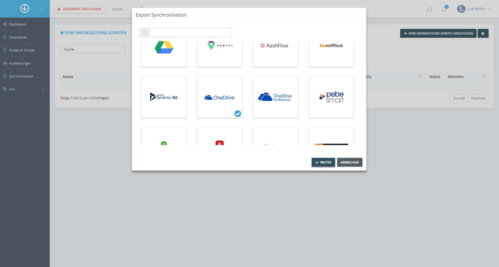 Schritt in GetMyInvoices für die OneDrive-Integration