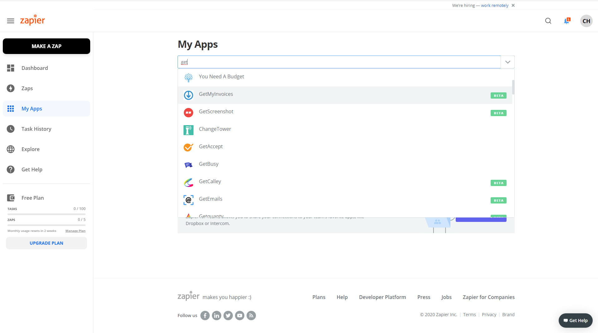 Schritt in GetMyInvoices für die zapier-Integration