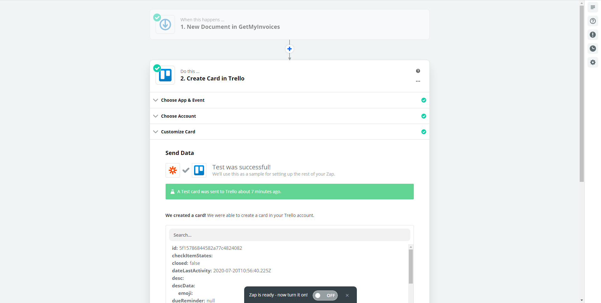 Schritt in GetMyInvoices für die zapier-Integration