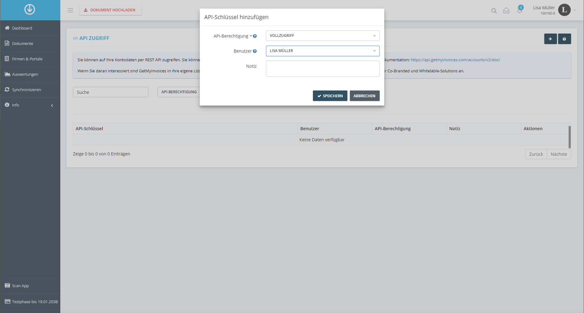 Schritt in GetMyInvoices für die openHandwerk-Integration