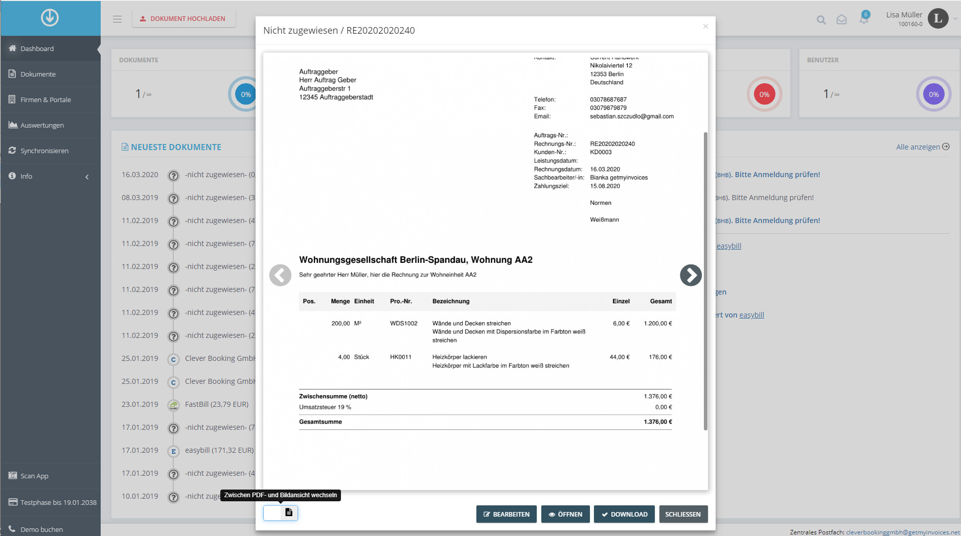 Schritt in GetMyInvoices für die openHandwerk-Integration