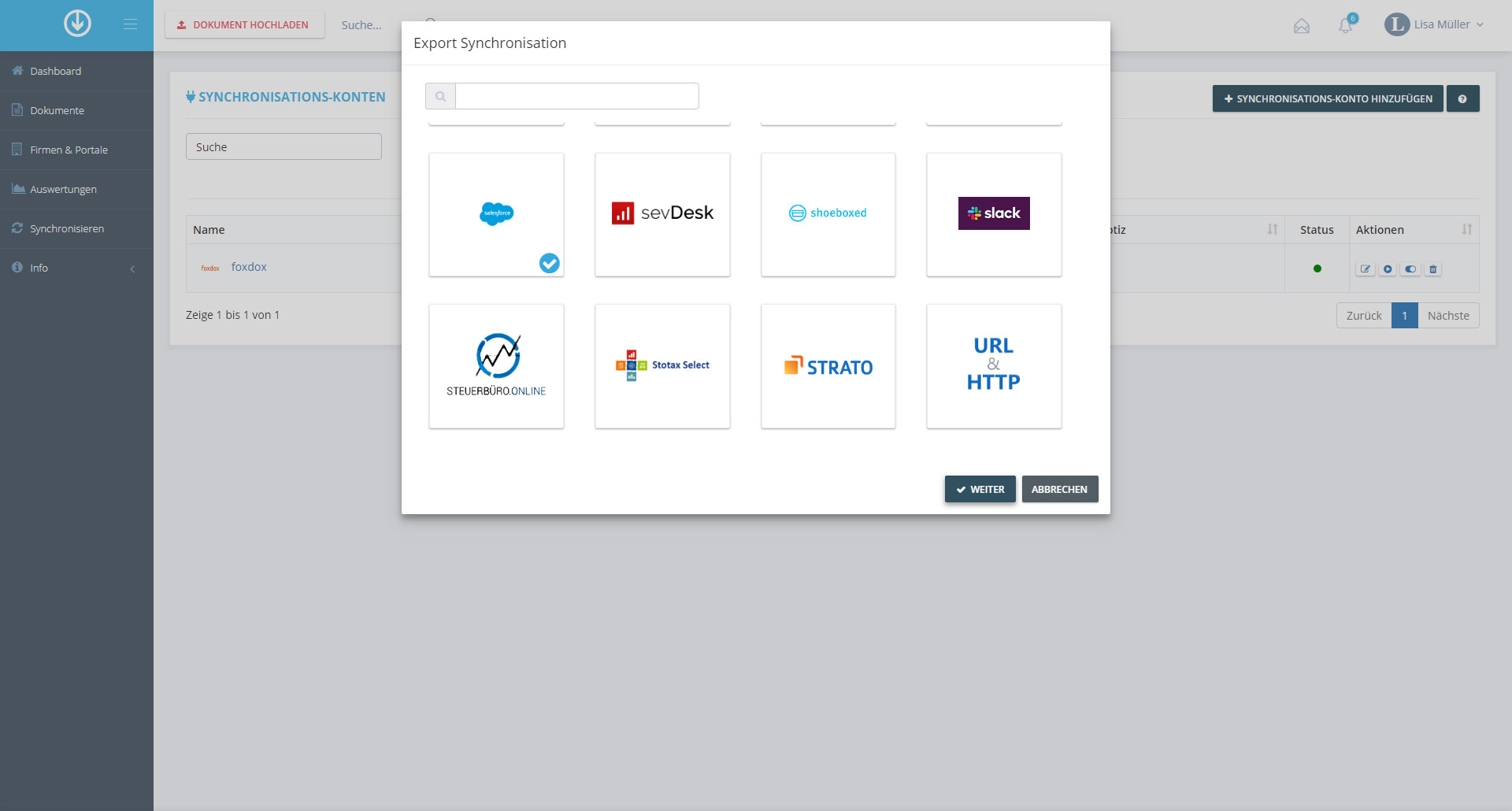Schritt in GetMyInvoices für die Salesforce-Integration