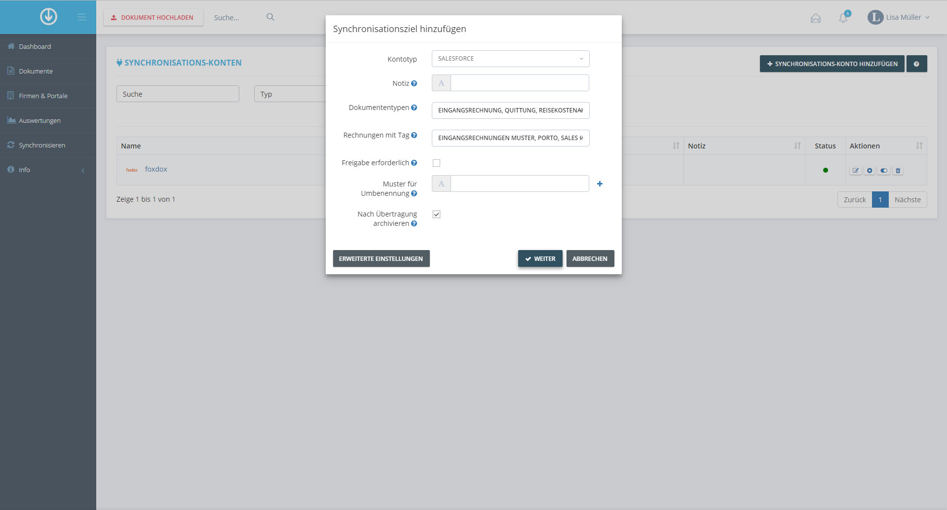 Schritt in GetMyInvoices für die Salesforce-Integration