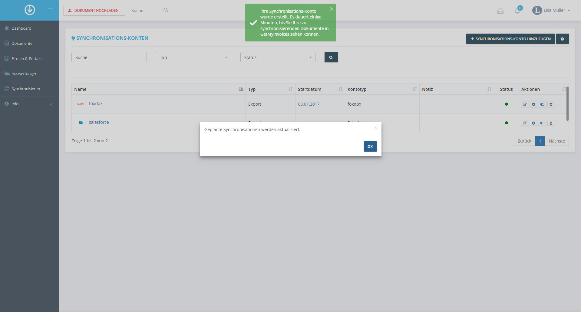 Schritt in GetMyInvoices für die Salesforce-Integration