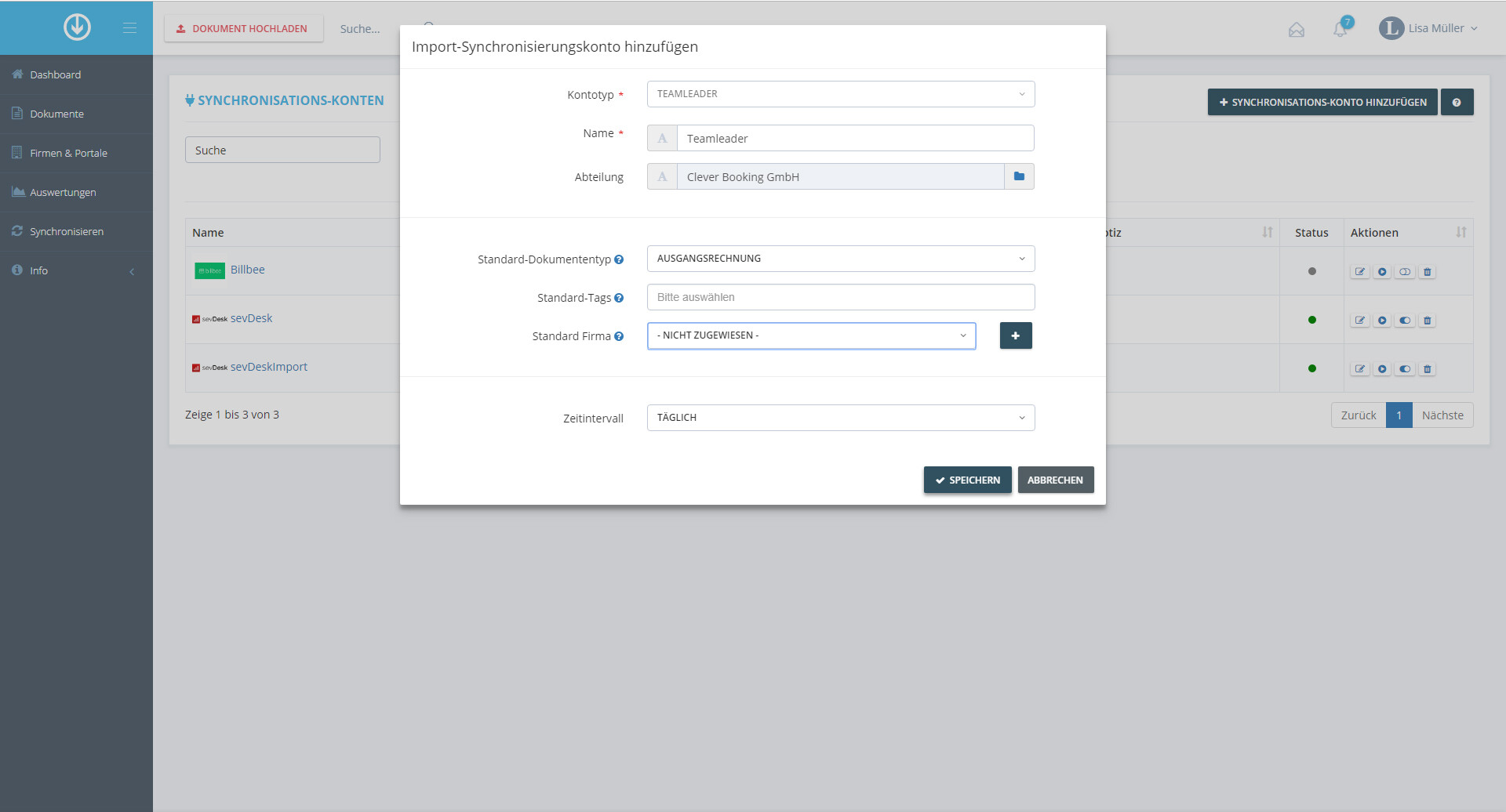 Schritt in GetMyInvoices für die Teamleader-Integration