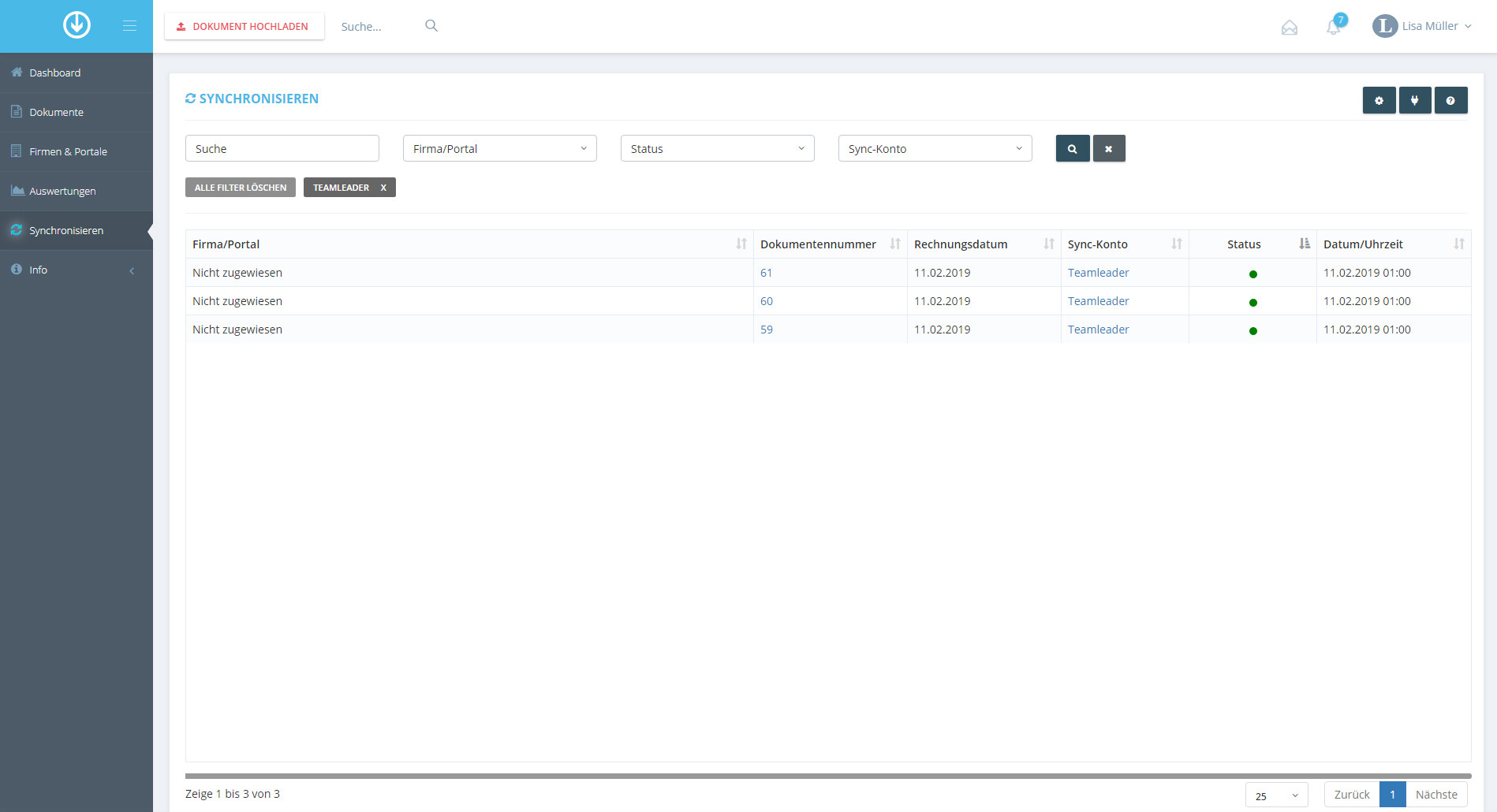 Schritt in GetMyInvoices für die Teamleader-Integration