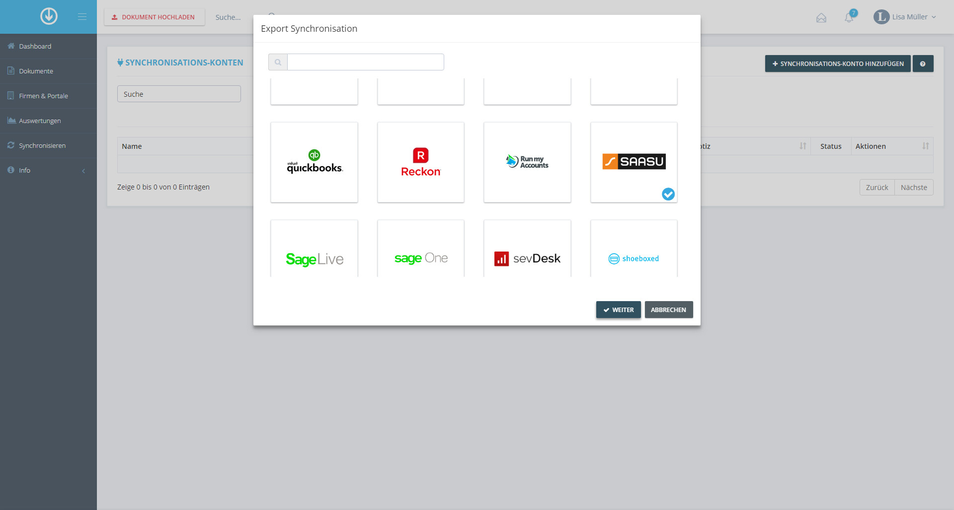 Schritt in GetMyInvoices für die Saasu-Integration