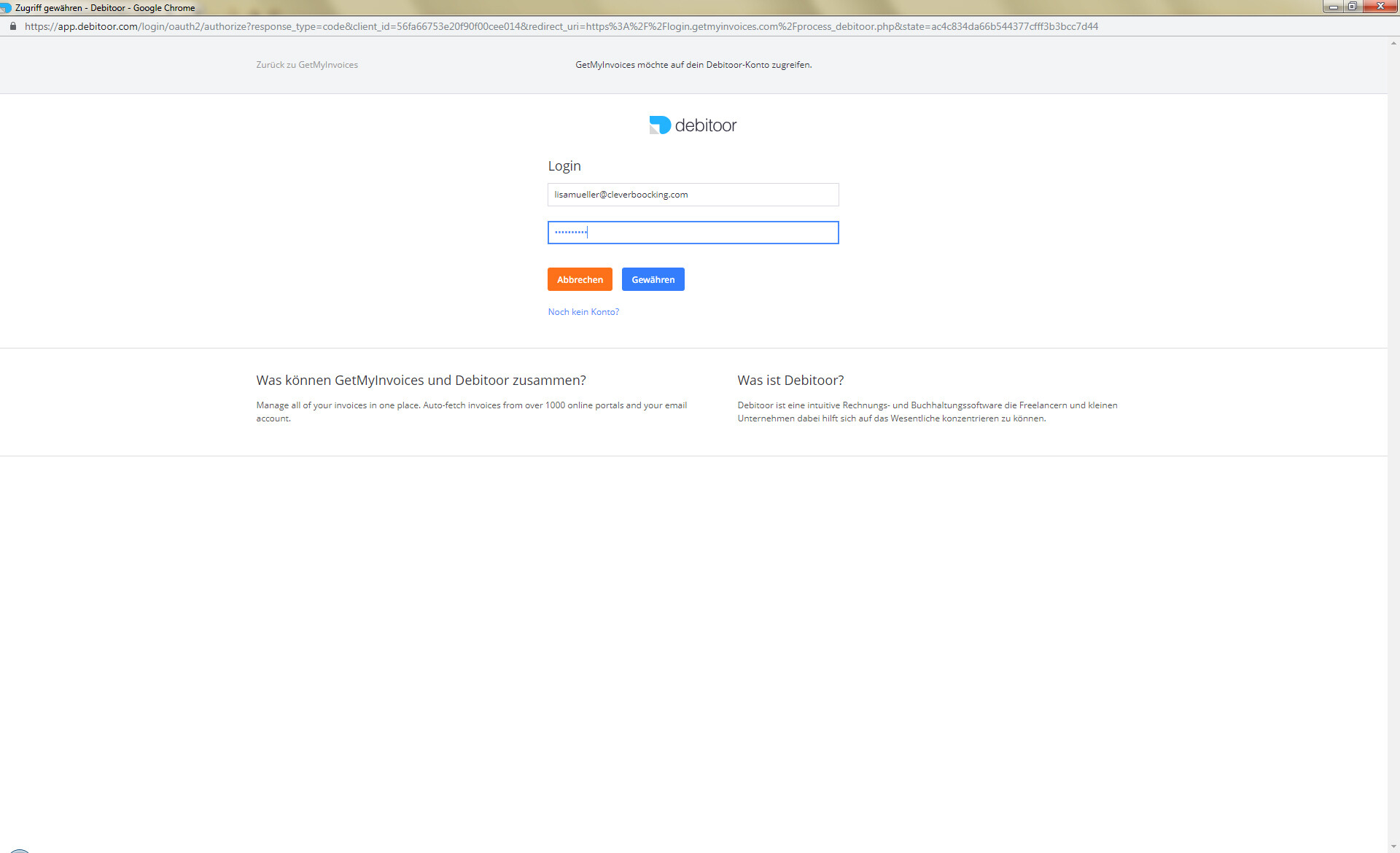 Schritt in GetMyInvoices für die Debitoor-Integration