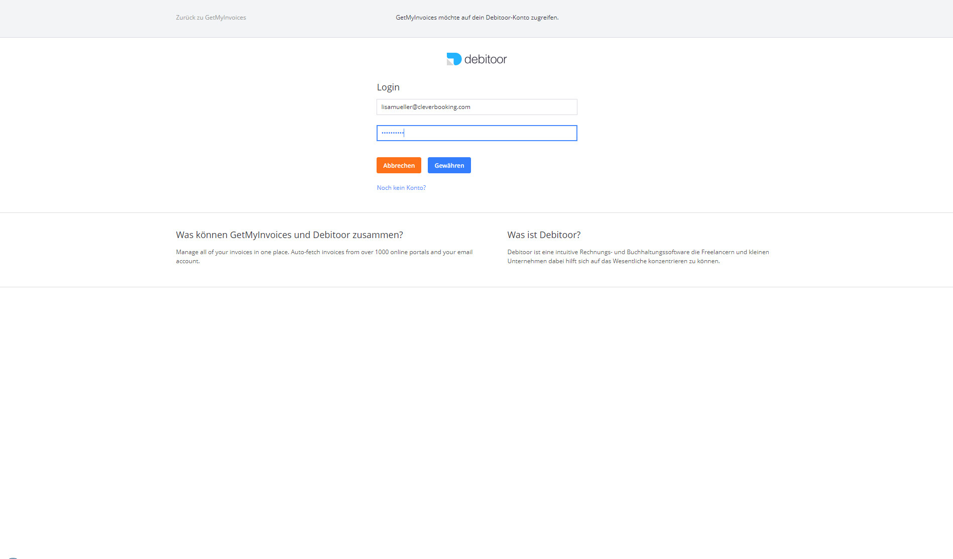 Schritt in GetMyInvoices für die Debitoor-Integration