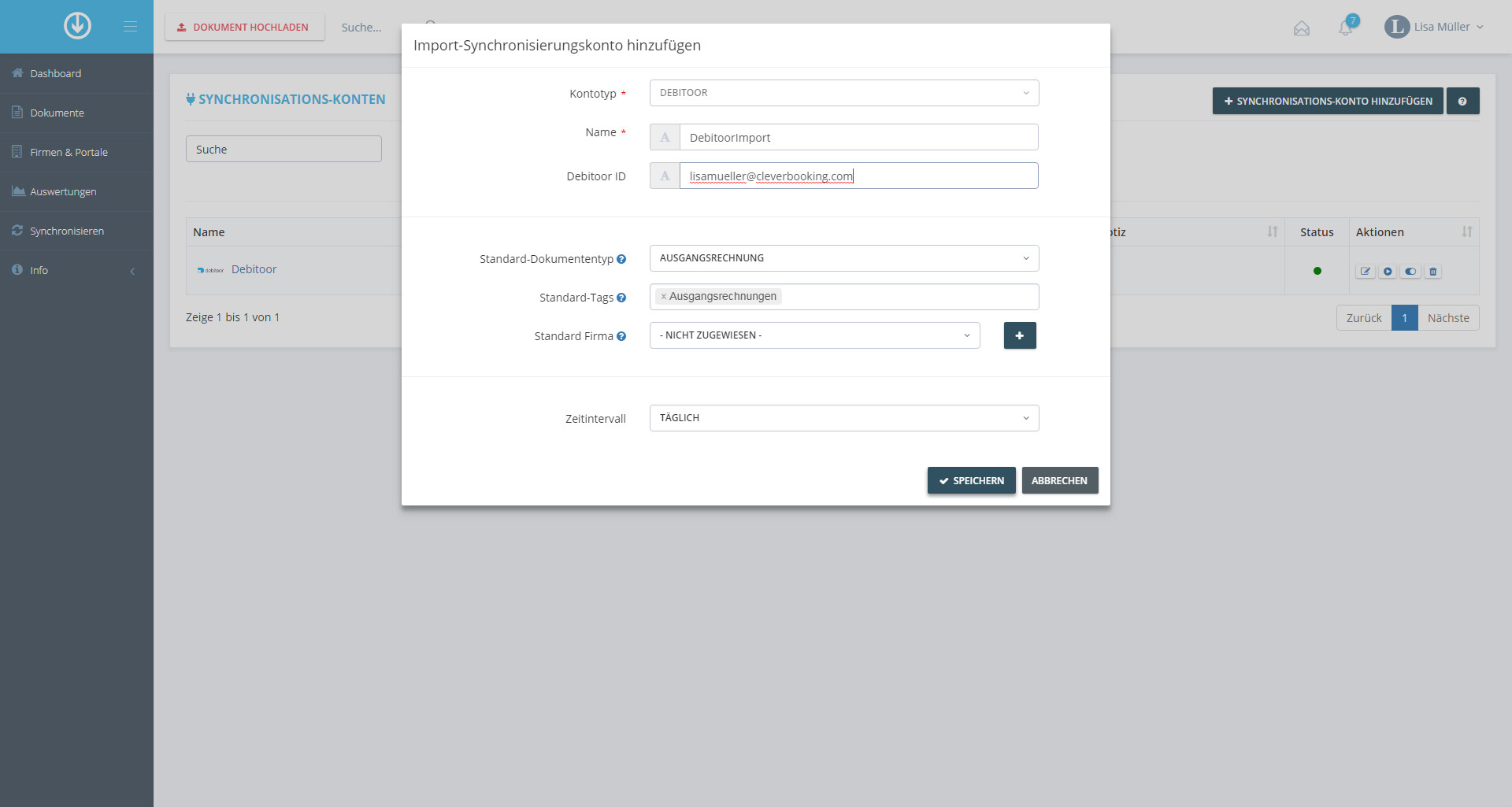 Schritt in GetMyInvoices für die Debitoor-Integration
