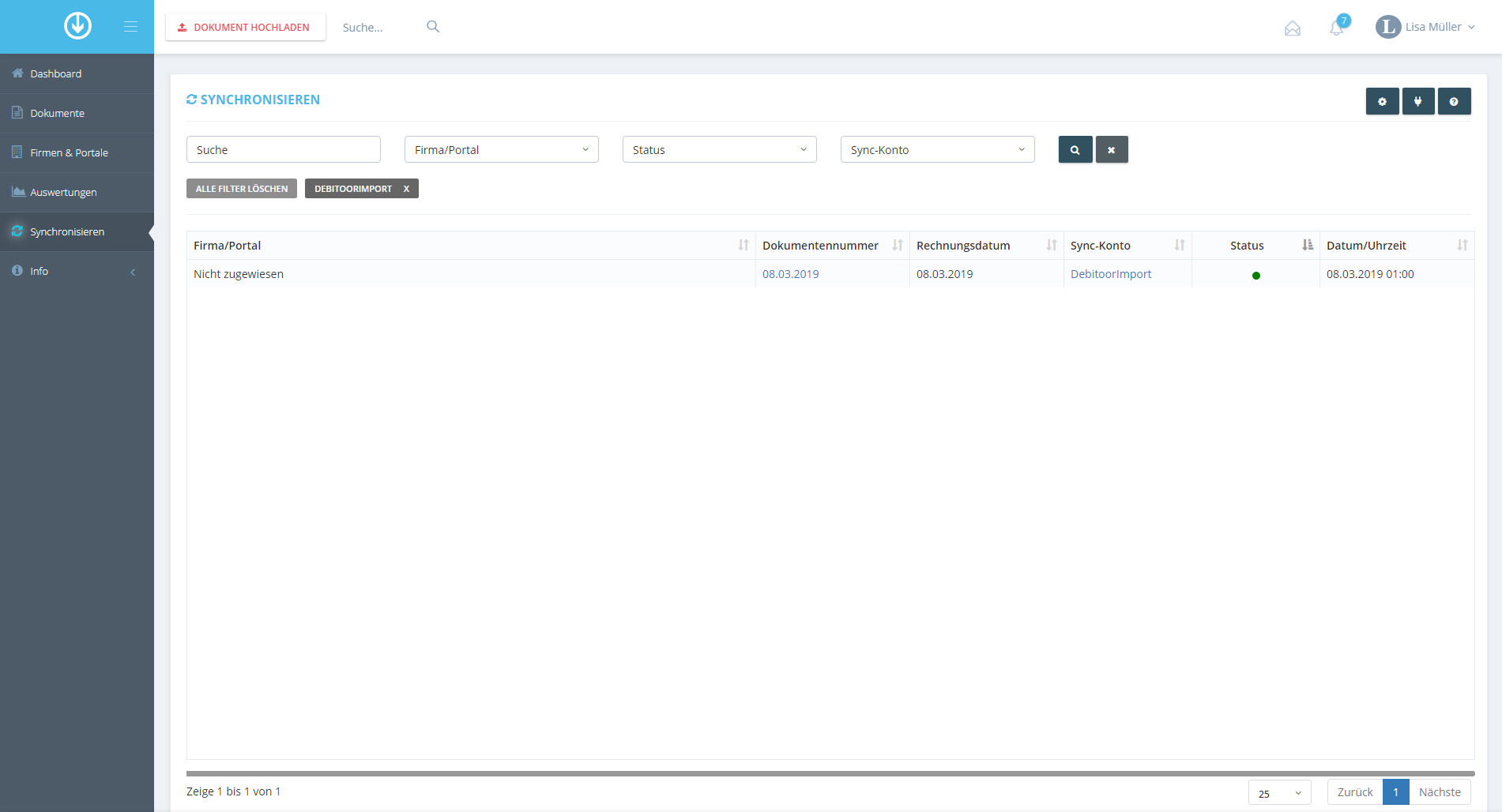 Schritt in GetMyInvoices für die Debitoor-Integration
