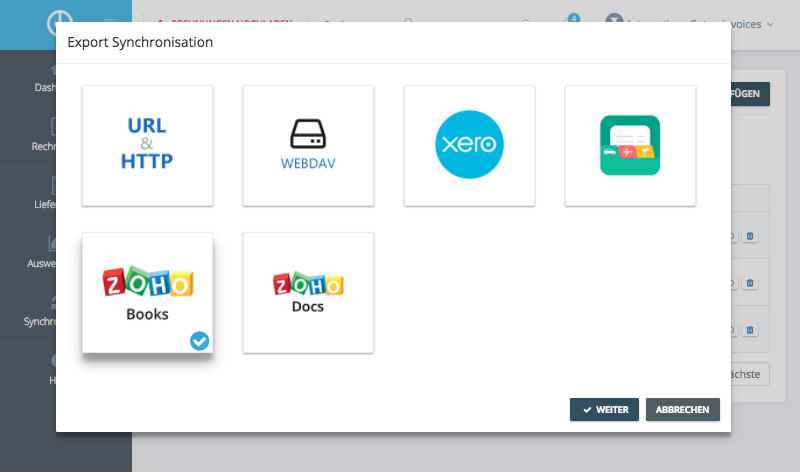 Schritt in GetMyInvoices für die Zoho Books-Integration