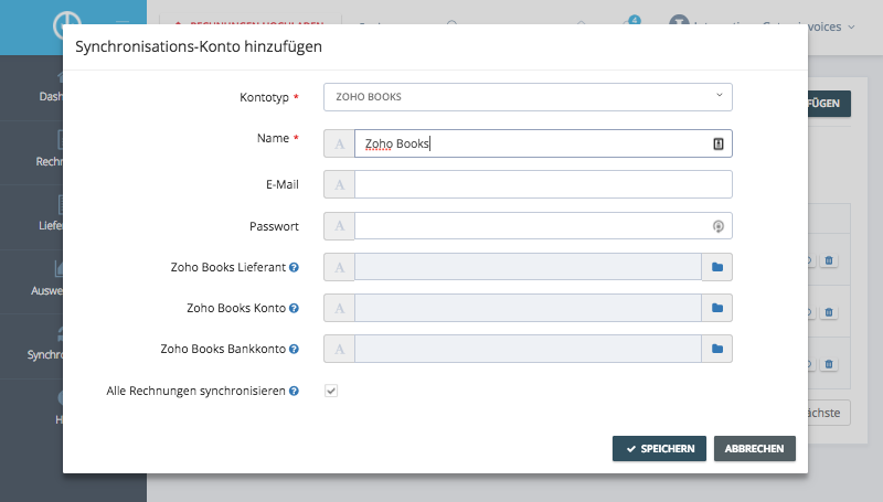 Schritt in GetMyInvoices für die Zoho Books-Integration