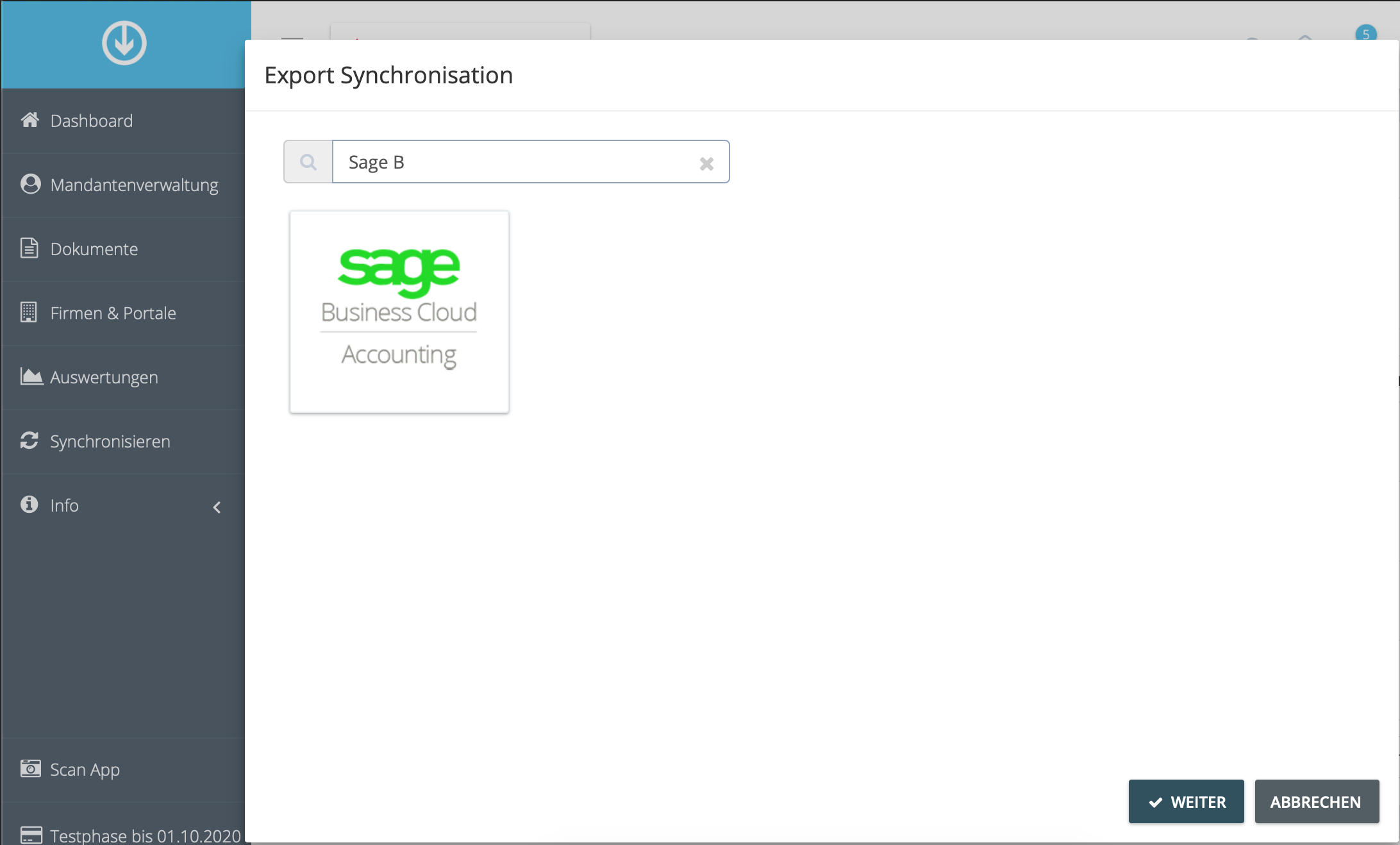 Schritt in GetMyInvoices für die Sage Business Cloud - Buchhaltung-Integration