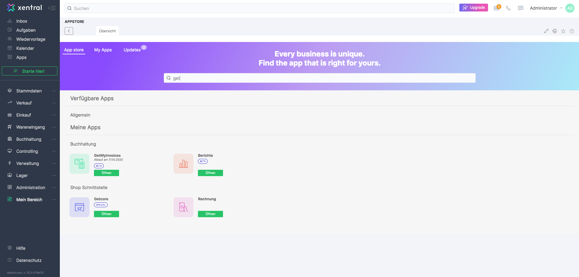 Schritt in GetMyInvoices für die Xentral-Integration