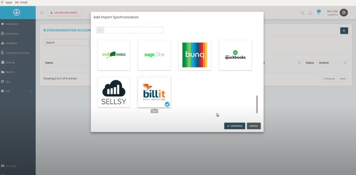 Schritt in GetMyInvoices für die Billit-Integration