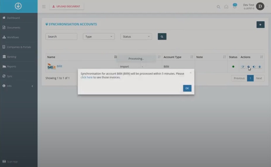 Schritt in GetMyInvoices für die Billit-Integration