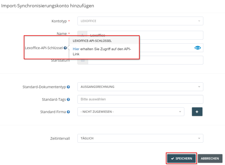 Schritt in GetMyInvoices für die Lexware Office-Integration