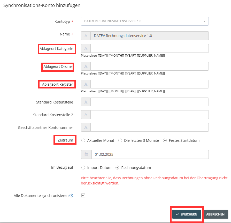 Paso en GetMyInvoices para la integración DATEV