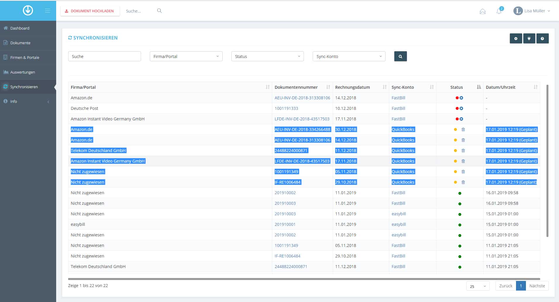 Schritt in GetMyInvoices für die QuickBooks-Integration