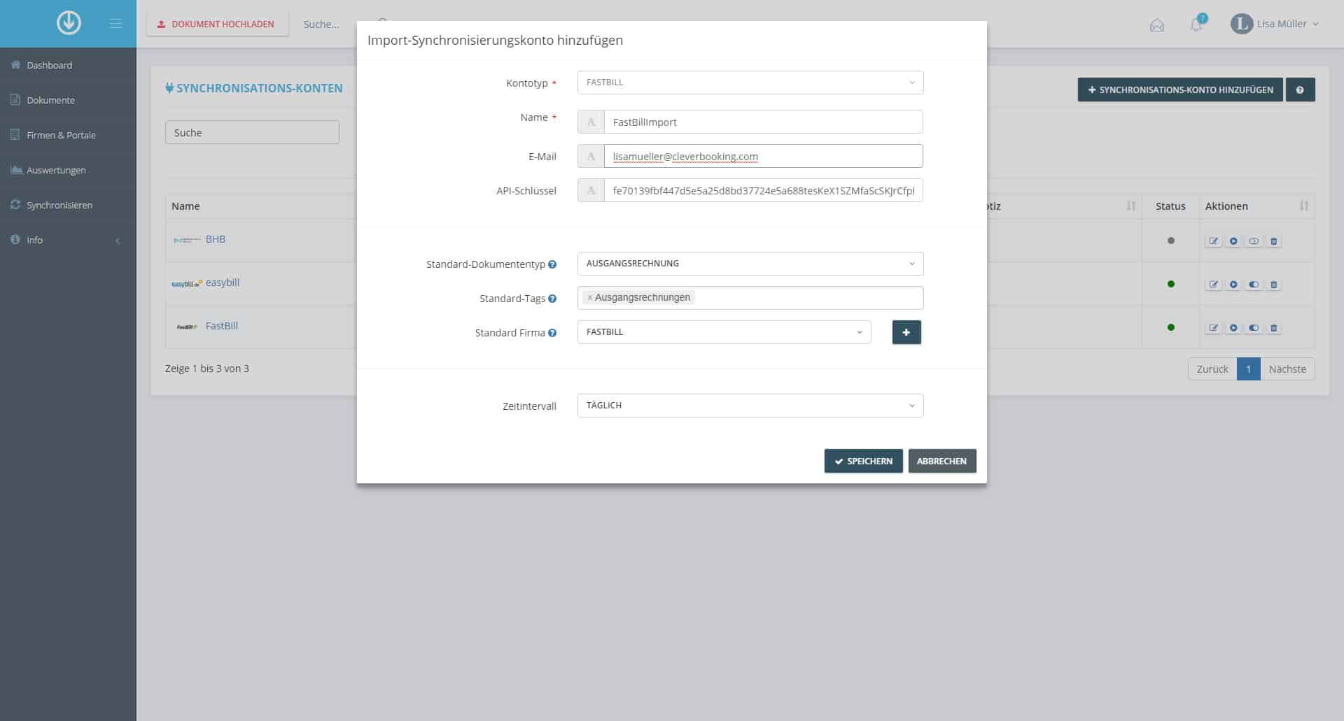 Schritt in GetMyInvoices für die FastBill-Integration