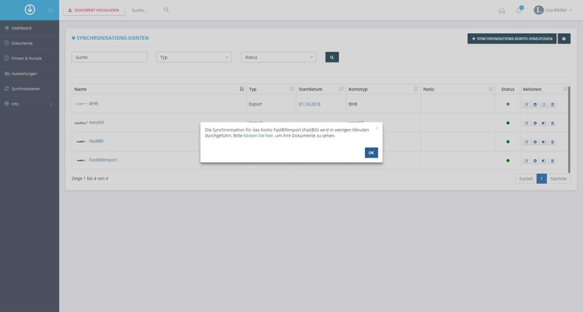 Schritt in GetMyInvoices für die FastBill-Integration