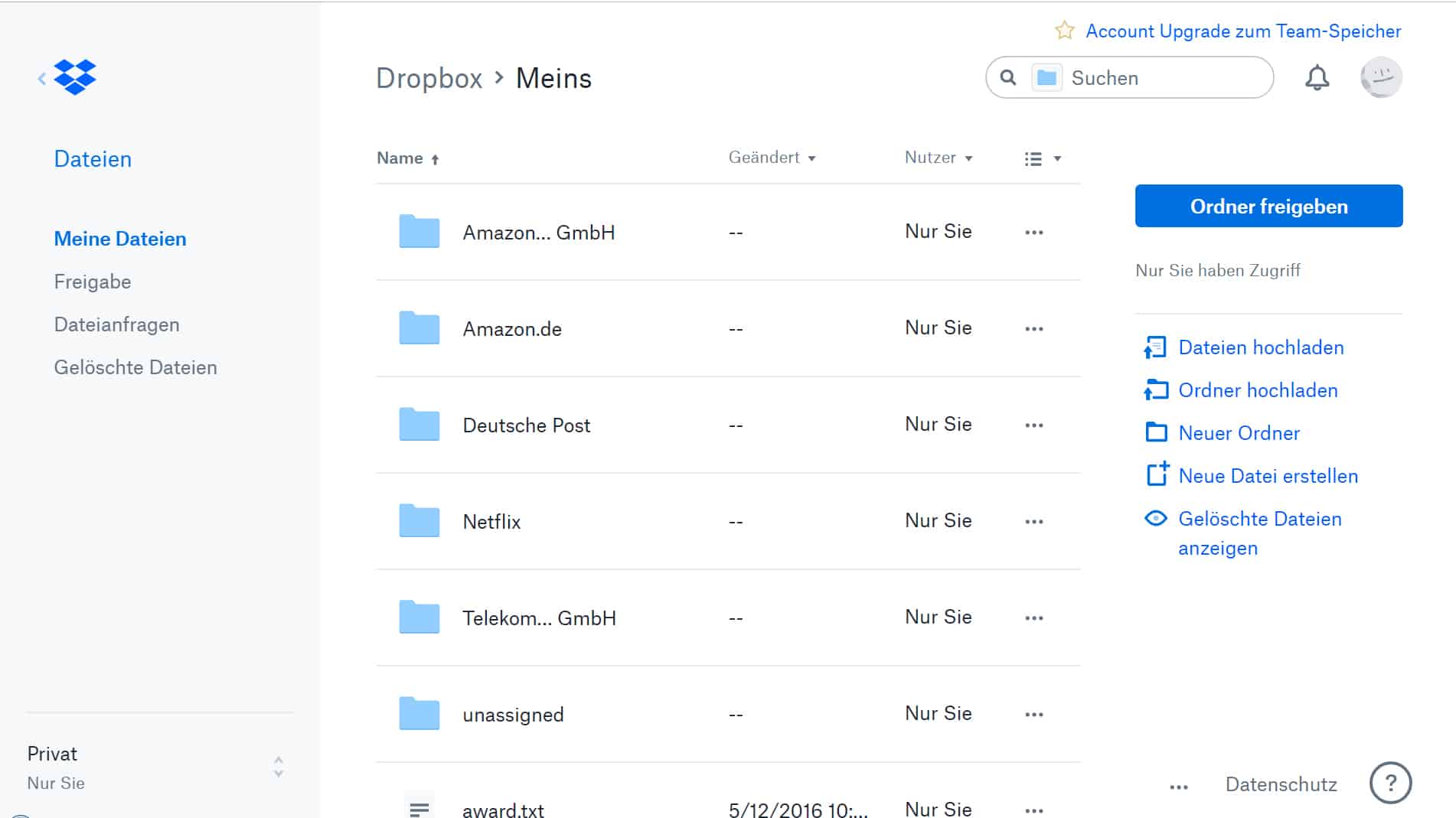 Schritt in GetMyInvoices für die Dropbox-Integration