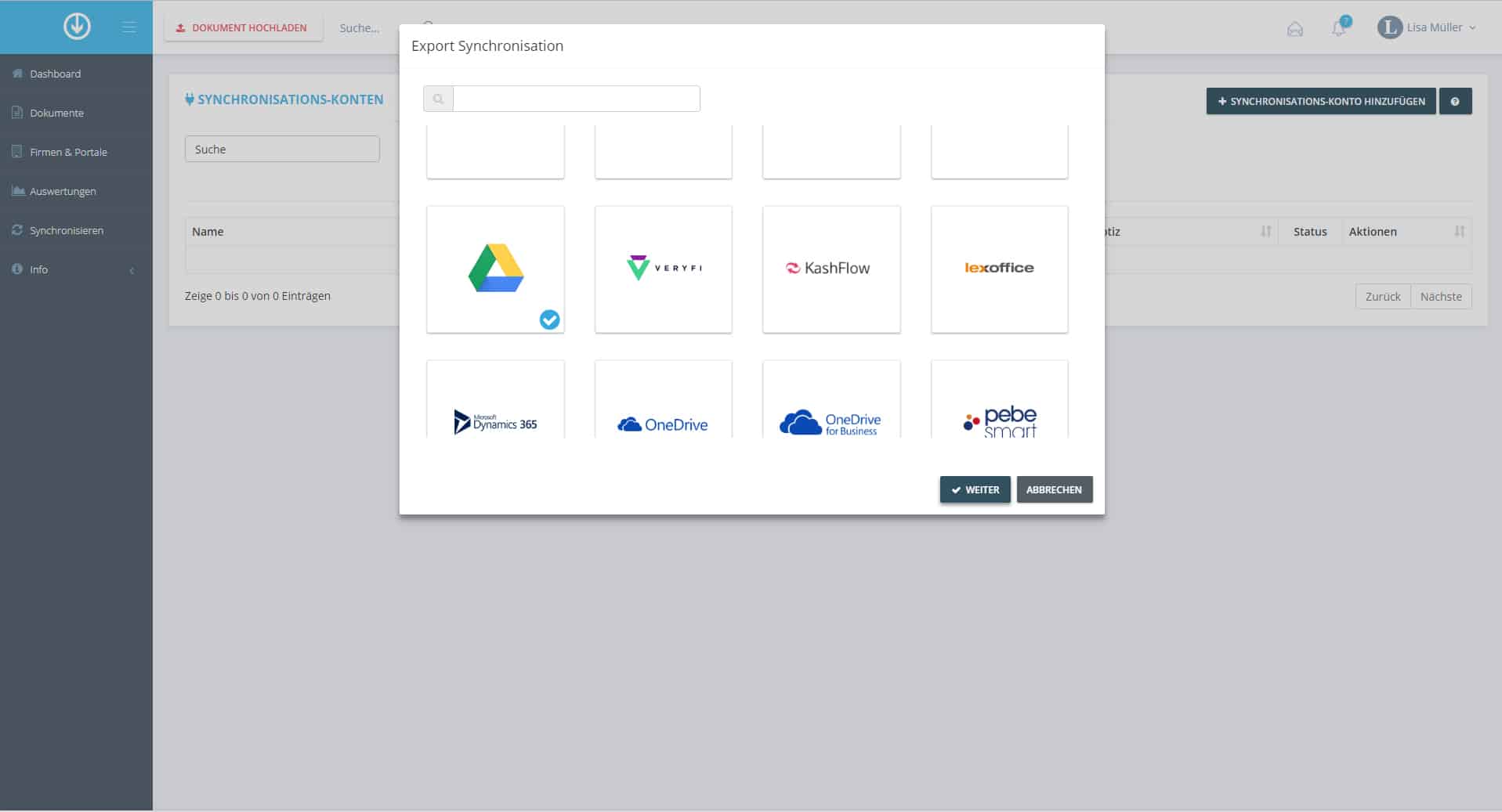 Schritt in GetMyInvoices für die Google Drive-Integration