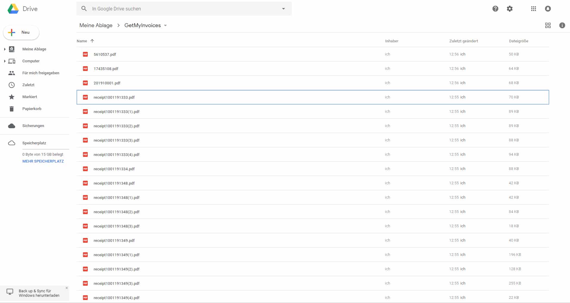 Schritt in GetMyInvoices für die Google Drive-Integration
