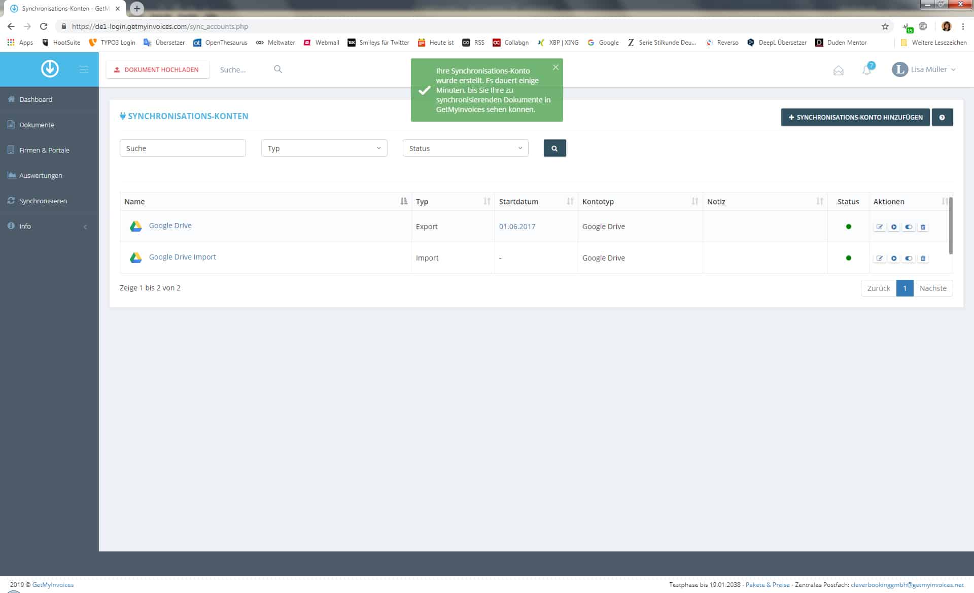 Schritt in GetMyInvoices für die Google Drive-Integration