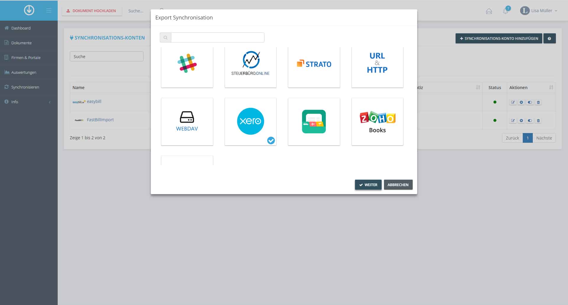 Schritt in GetMyInvoices für die Xero-Integration