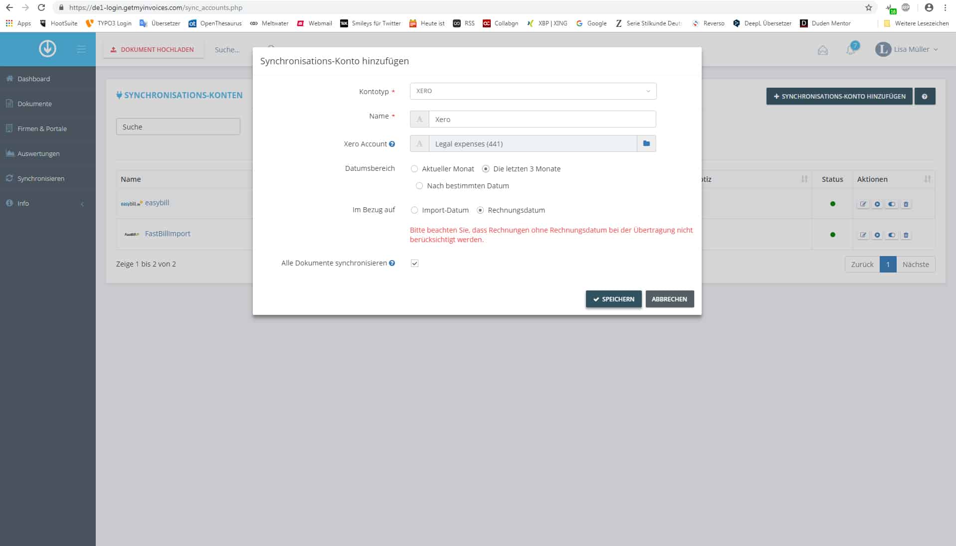 Schritt in GetMyInvoices für die Xero-Integration