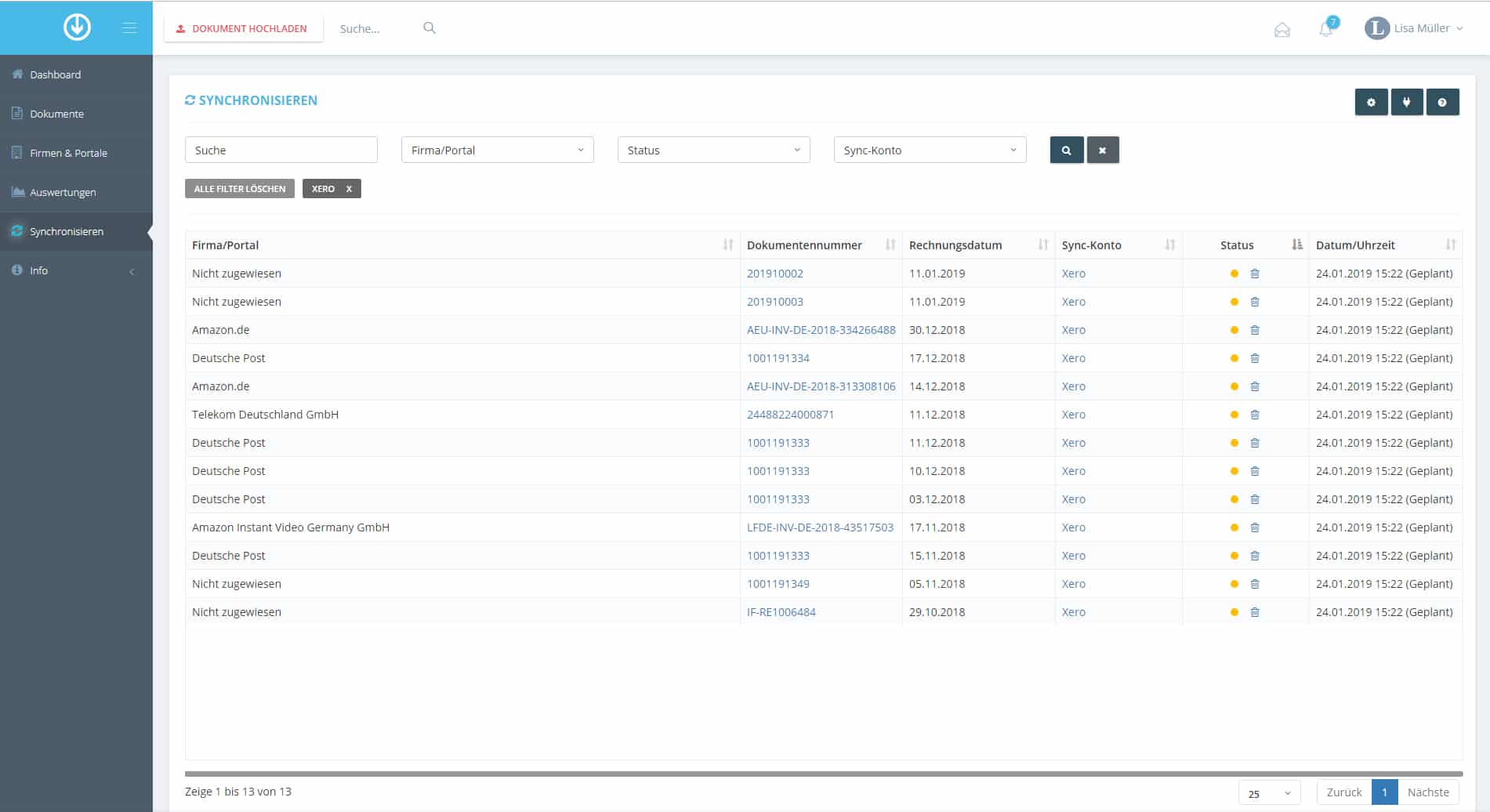 Schritt in GetMyInvoices für die Xero-Integration