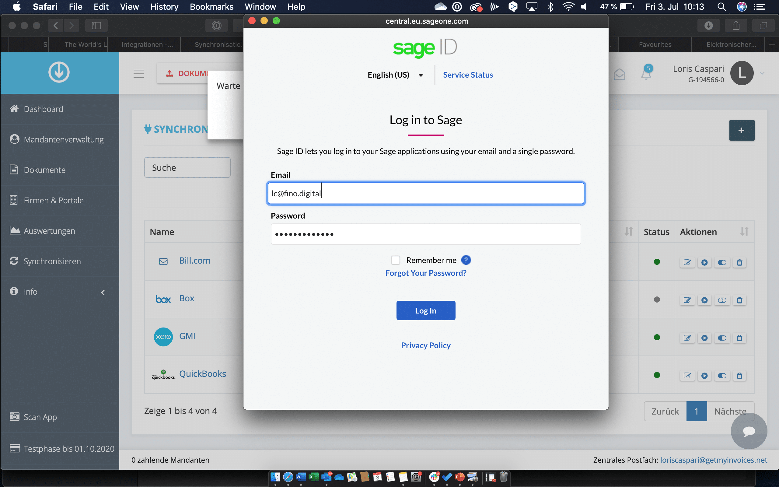 Schritt in GetMyInvoices für die Sage Business Cloud - Buchhaltung-Integration