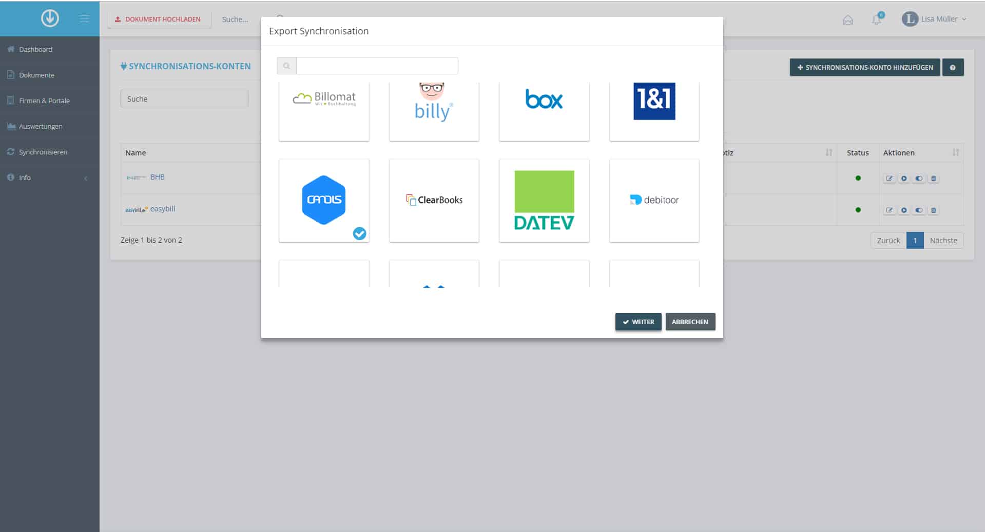 Schritt in GetMyInvoices für die Candis-Integration