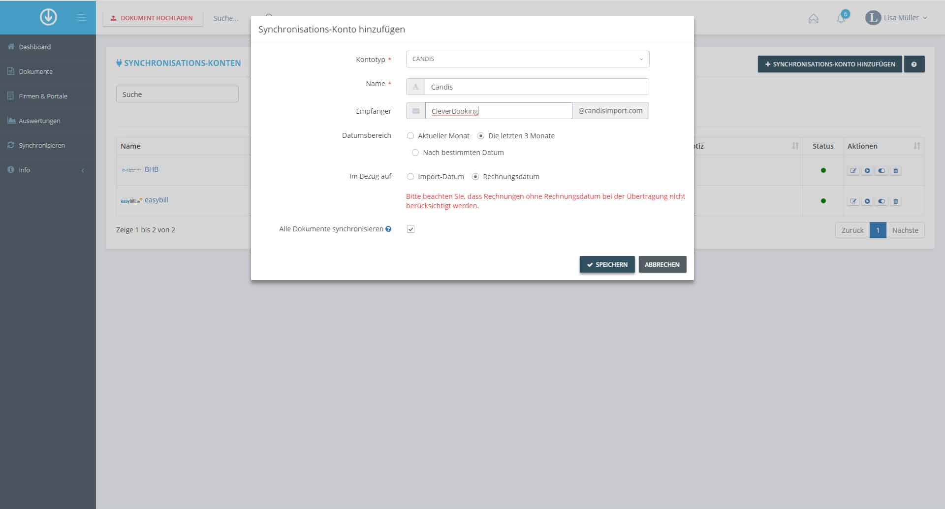 Schritt in GetMyInvoices für die Candis-Integration