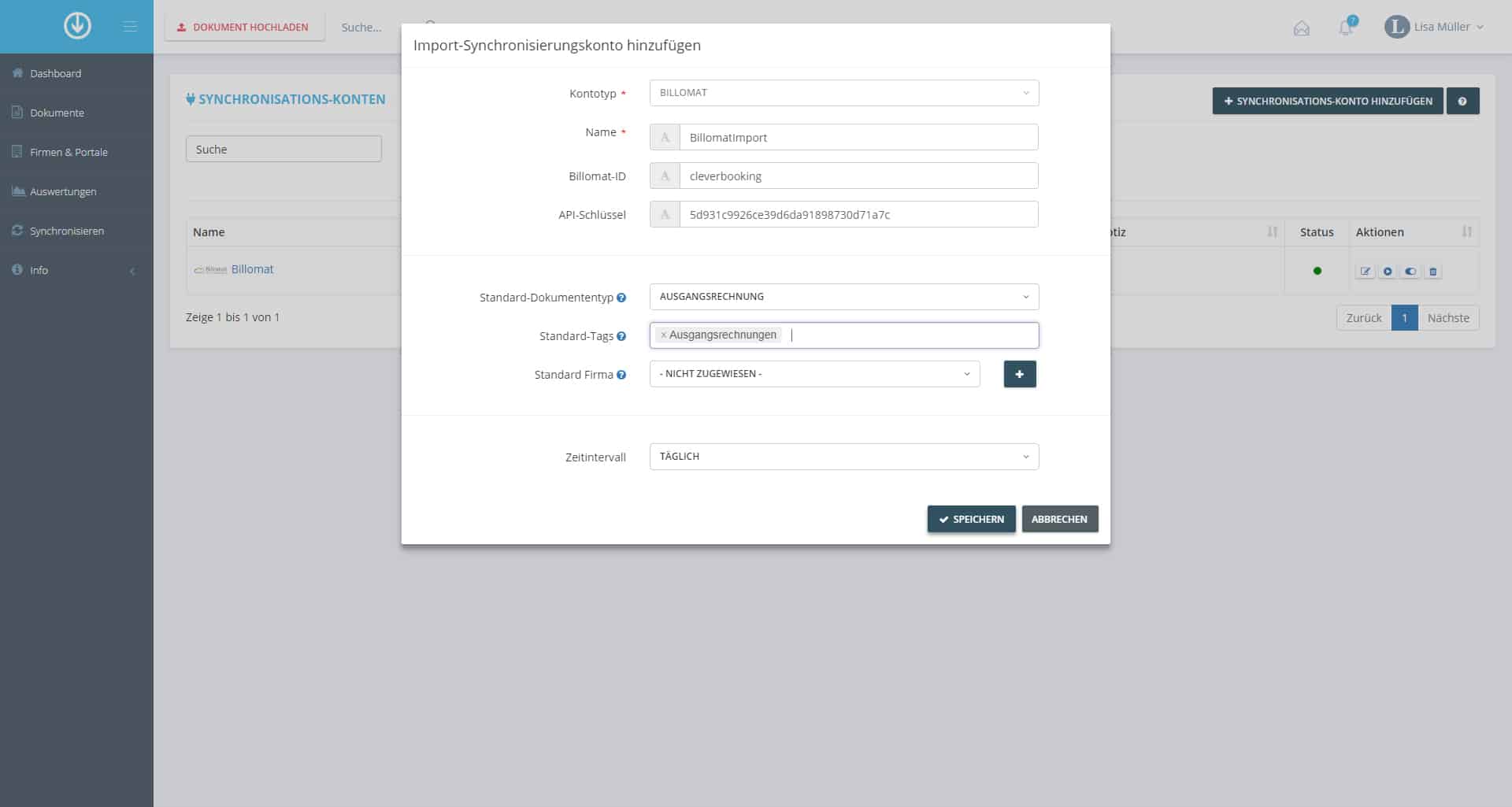 Schritt in GetMyInvoices für die Billomat-Integration