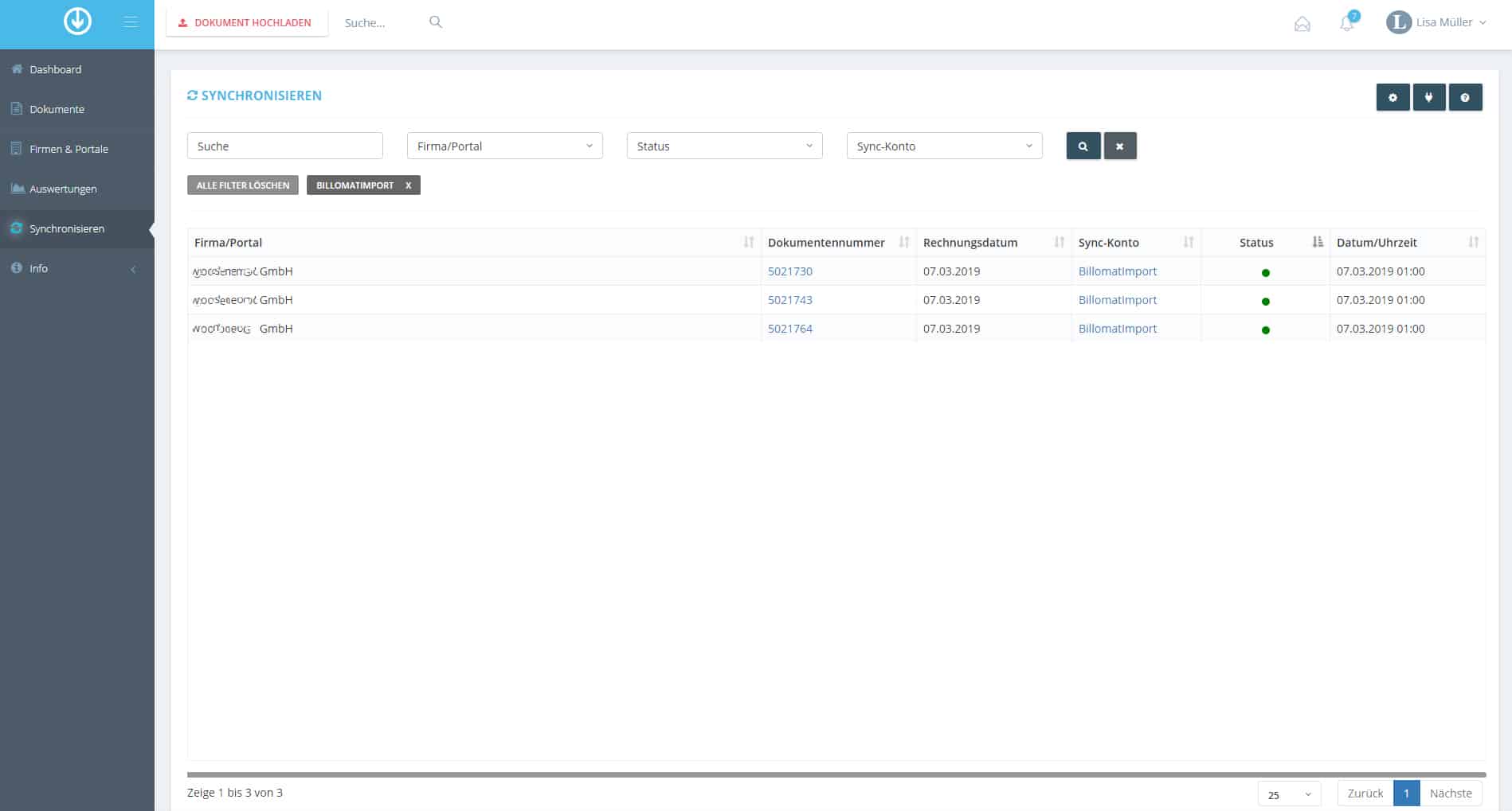 Schritt in GetMyInvoices für die Billomat-Integration