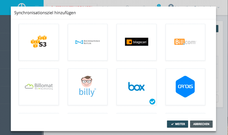 Schritt in GetMyInvoices für die Box-Integration