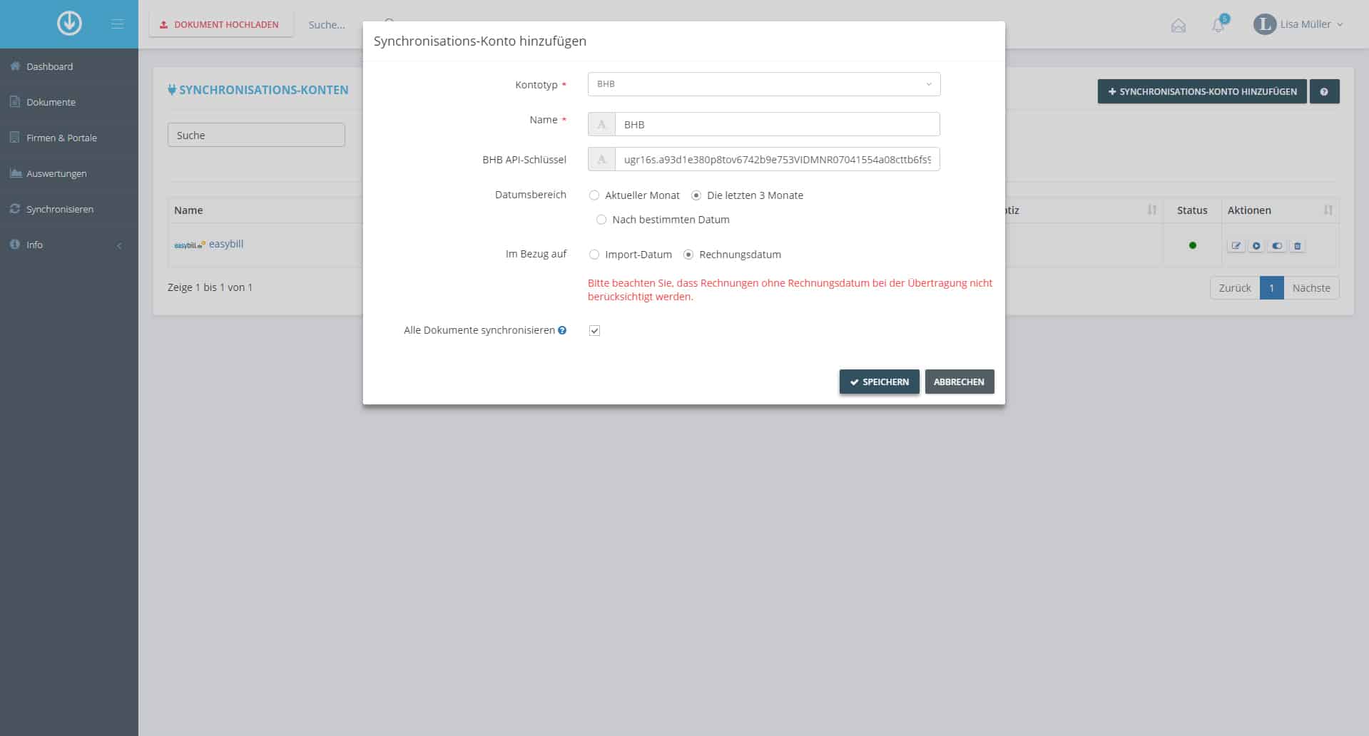 Schritt in GetMyInvoices für die BuchhaltungsButler-Integration