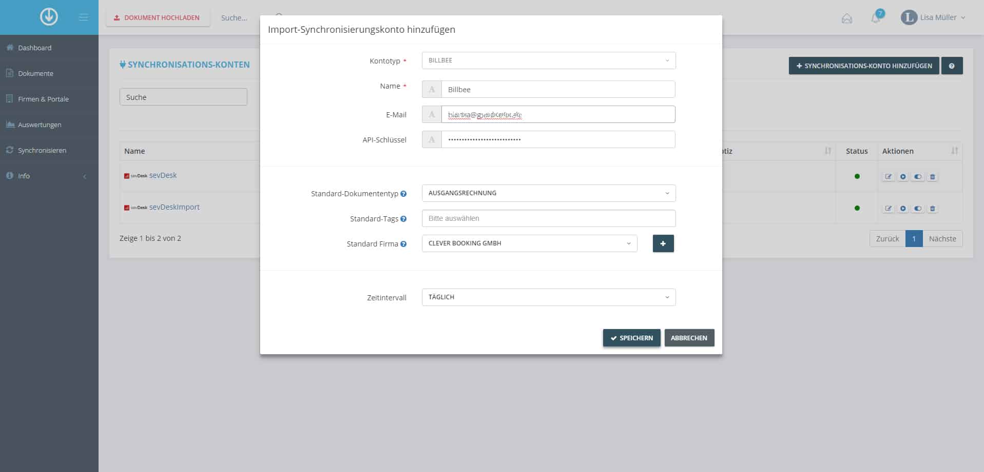 Schritt in GetMyInvoices für die Billbee-Integration