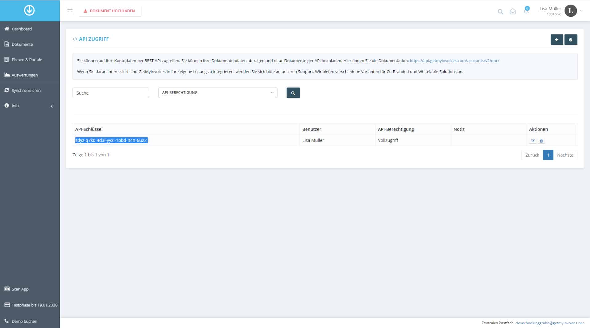 Schritt in GetMyInvoices für die Dropscan-Integration