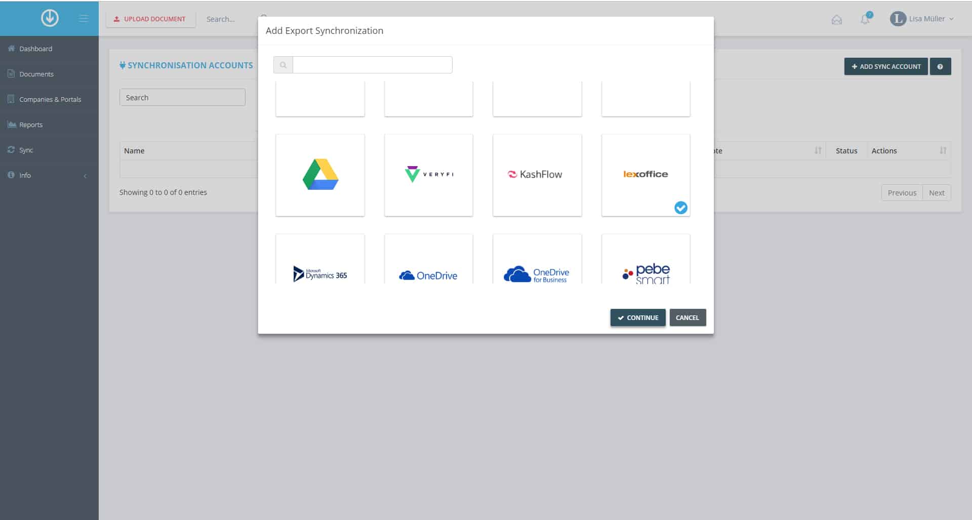 Schritt in GetMyInvoices für die Lexware Office-Integration