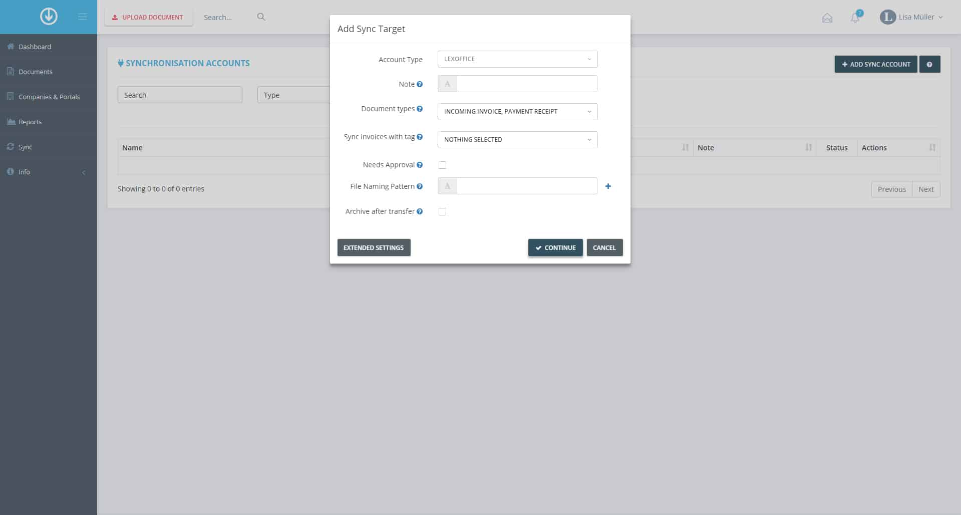Schritt in GetMyInvoices für die Lexware Office-Integration